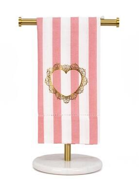 Everlasting Heart Hemstitch Hand Towel White/Pink/Gold 20x28